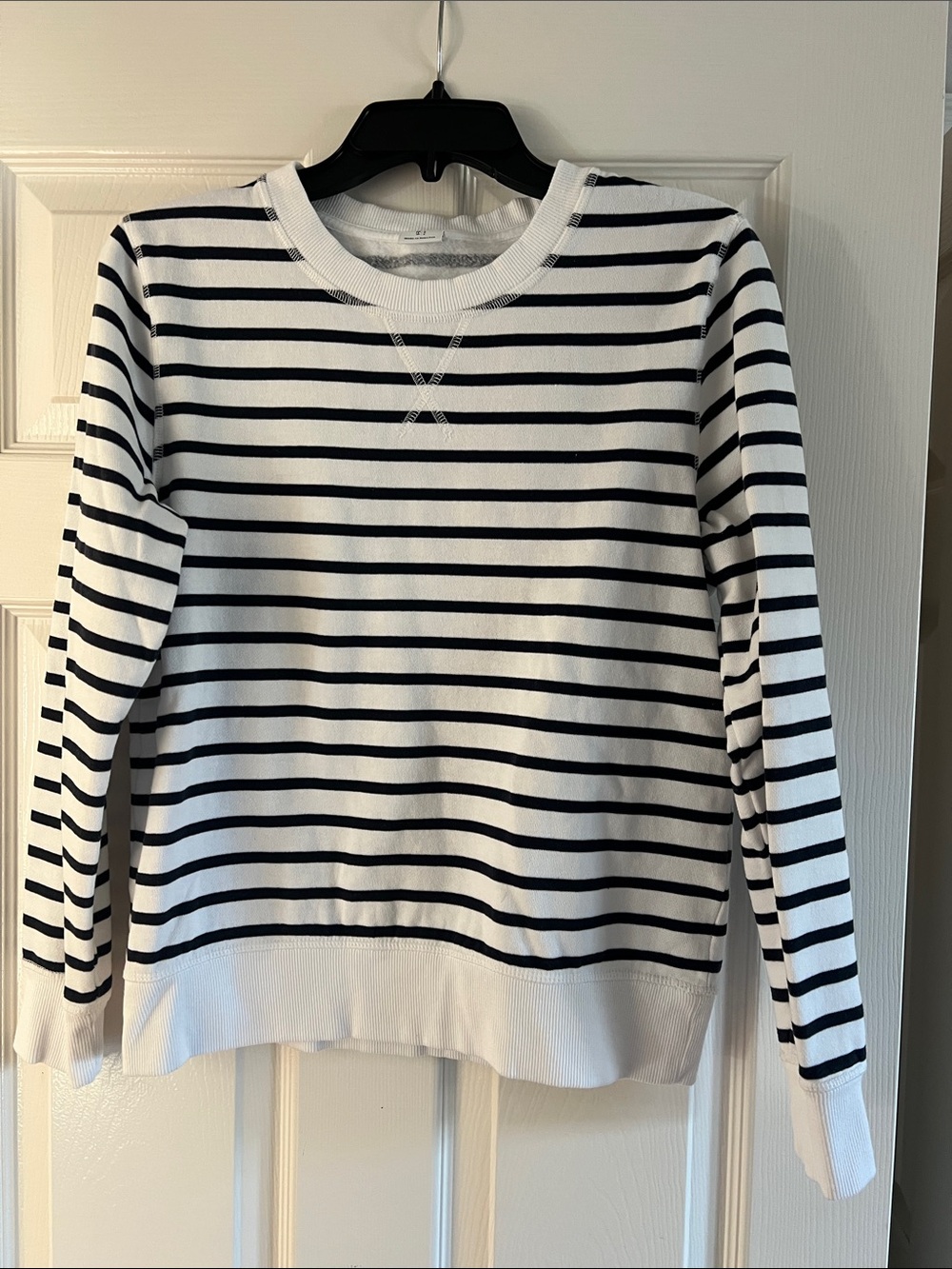 Amazon Essentials White and Navy Striped Crewneck Sweatshirt